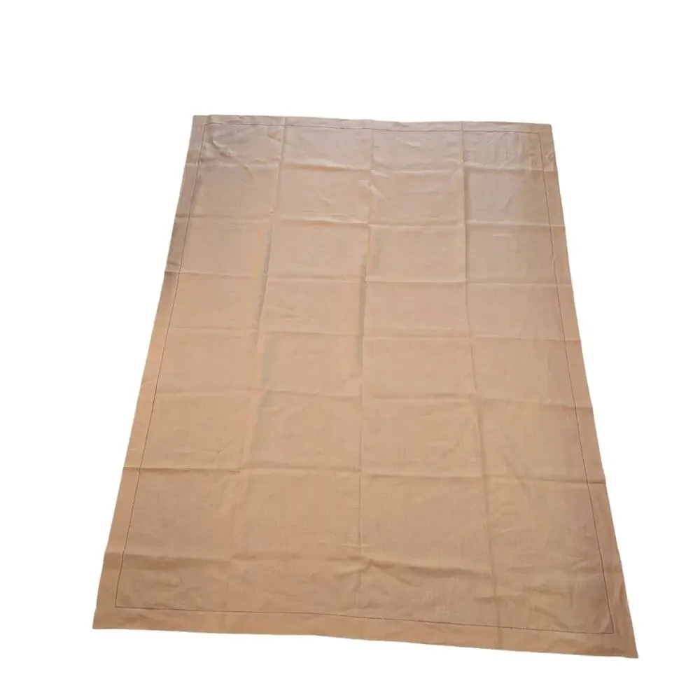 Irish Linen TableCloth & Napkin Set 7 Pieces Vintage Hand Drawn Peach Rectangle